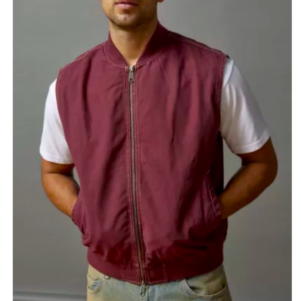 men’s red zip up vest burgundy urban outfitters